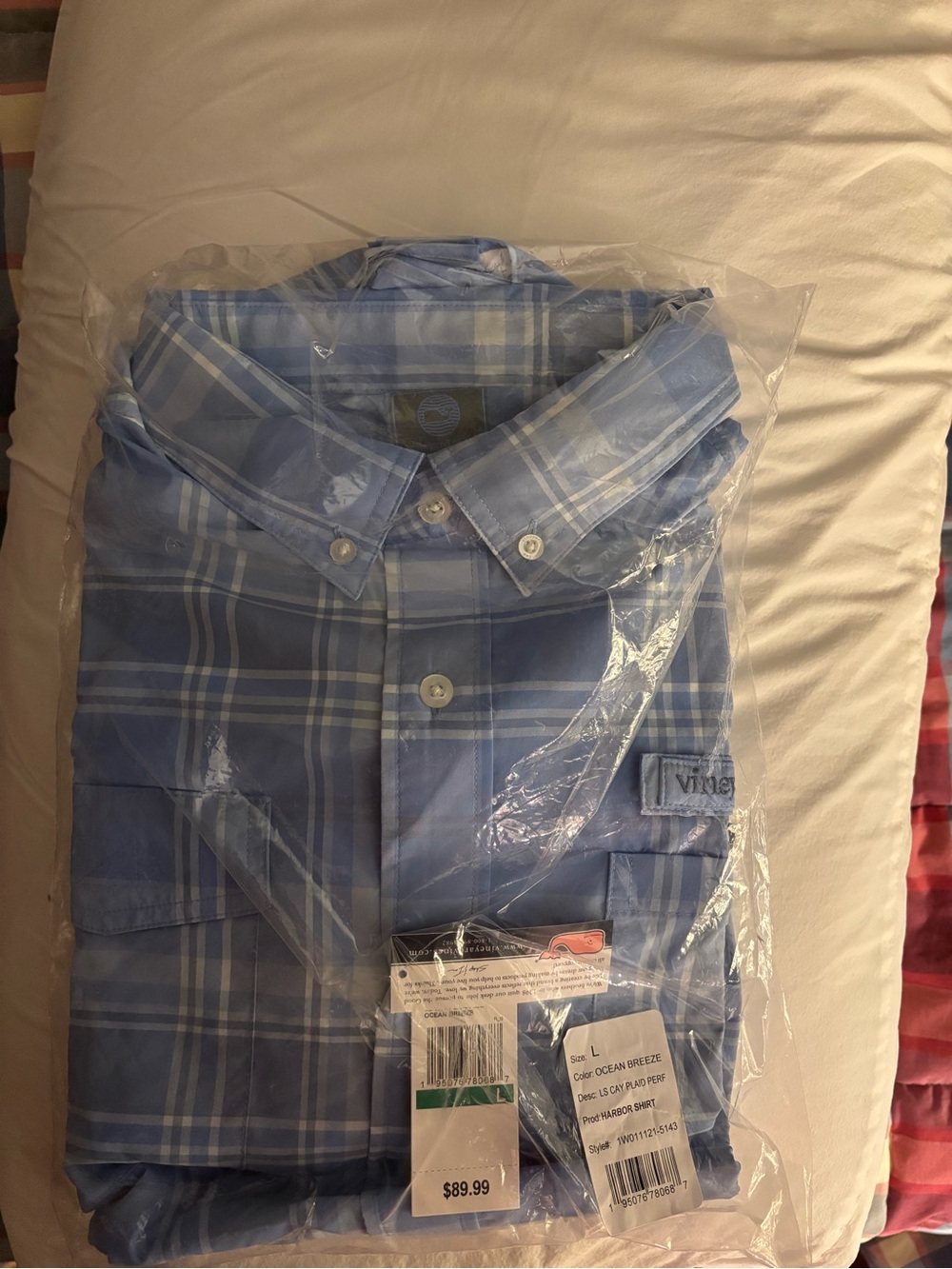 NWT! Vineyard Vines Blue Plaid Harbor Performance Long Sleeve Shirt Size L